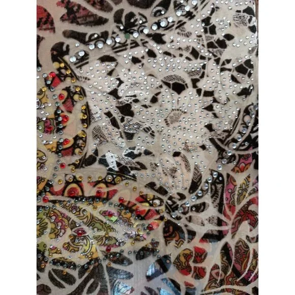 VTG Y2K Carrie Allen Top Womens Small Floral Burnout Velvet Embellished Grunge - Picture 3 of 11